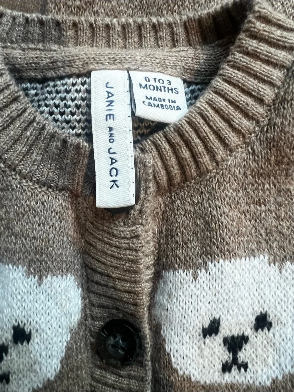 Janie and Jack Brown Knit Cardigan and pant set with Cream Bear Accents